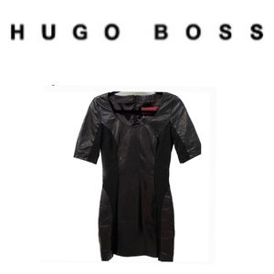 Designer Hugo Boss Red Label Black Leather Bodycon Dress Size Small